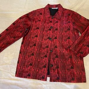 Chico's Sz 1 Red Embroidered Print Blazer